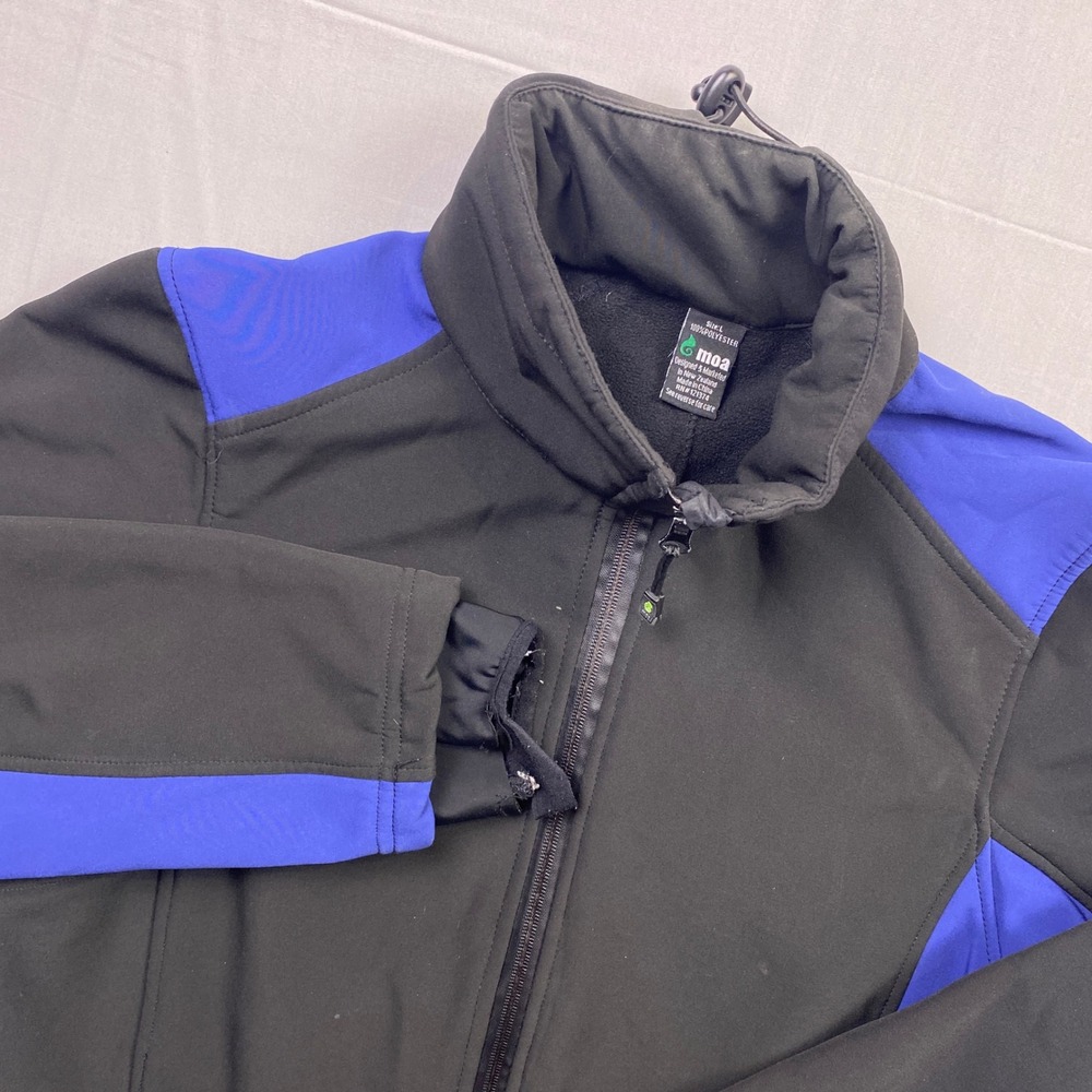 Moa Softshell Jacket Mens Large Black Blue Thick Full Zip Hooded Outdoor Coat